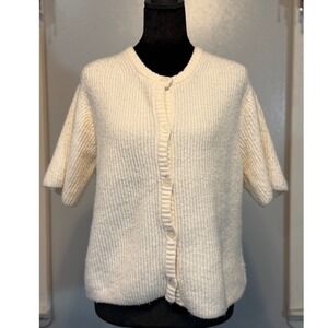 Cream cropped knit cardigan coquette cottagecore button sweater- Small